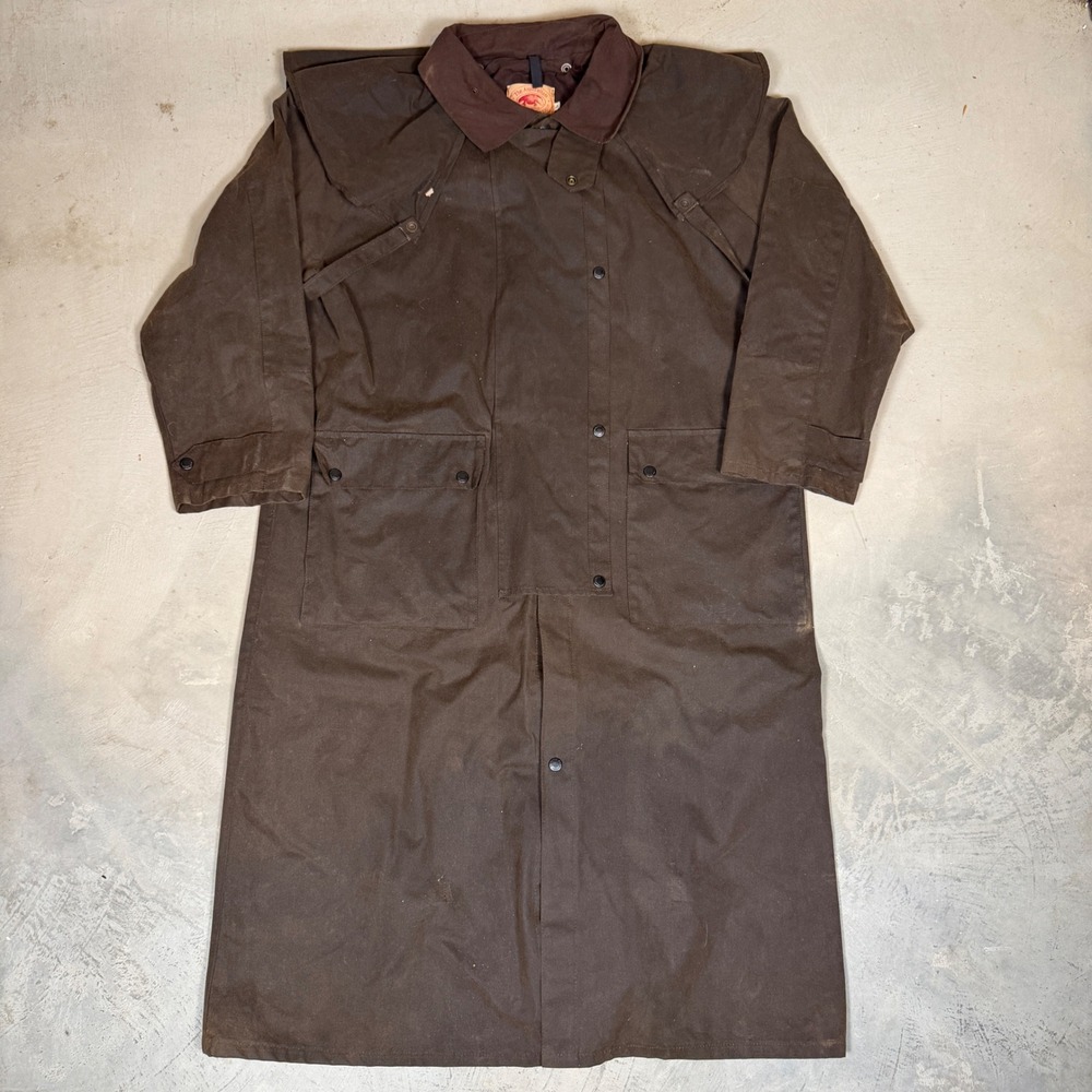 Australian Outback Collection Oilskin Duster Coat Mens Large Brown Waxed Cotton